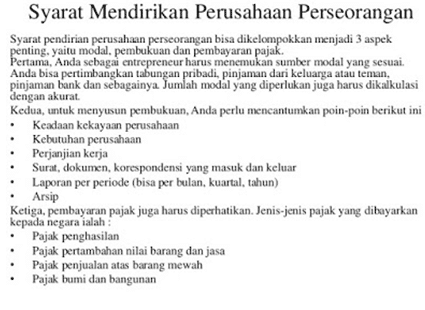 syarat mendirikan perusahaan perseorangan