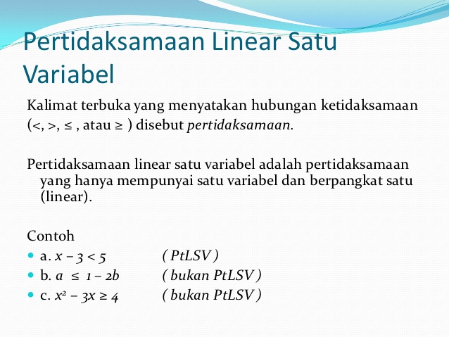 Pengertian Dan Contoh Soal Pertidaksamaan Linear Satu Variabel