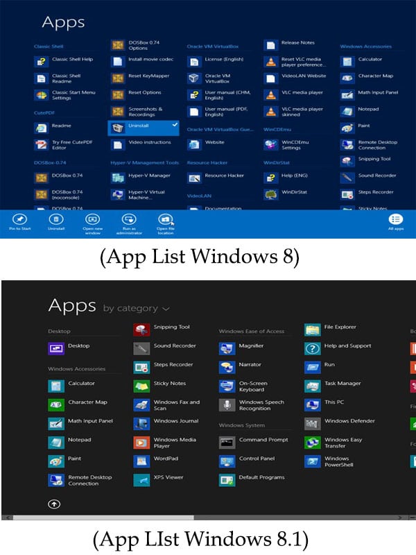 app list win 8 8.1